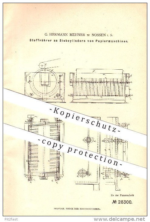 Original Patent - G. Hermann Mehner In Nossen , 1883 , Stoffrührer An Zylindern Von Papiermaschinen , Papier !!! - Nossen