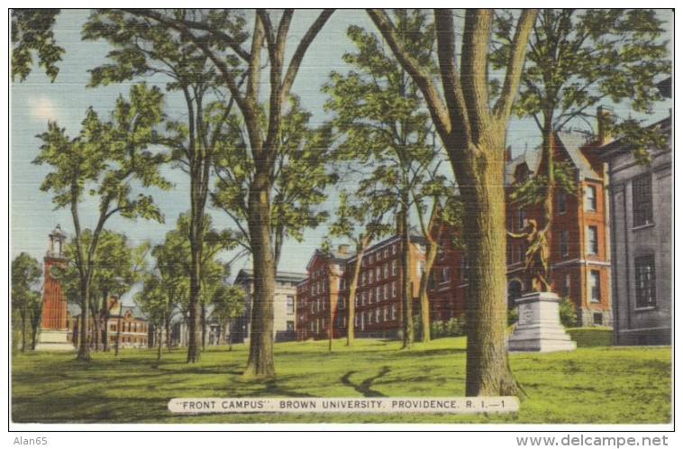 Providence Rhode Island, Front Campus Buildings  Brown University, C1930s/40s Vintage Linen Postcard - Providence
