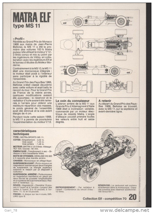 Collection ELF N° 20 - MATRA Type MS 11 - Automobile - F1