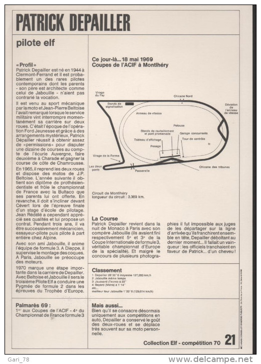 Collection ELF N° 21- Patrick DEPAILLER Pilote ELF - Car Racing - F1