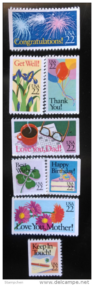 1987 USA Sc#2267-74 Special Occasions Booklet Stamps Fireworks Cake Flower Coffee Father Mother Balloon Pen - Muttertag