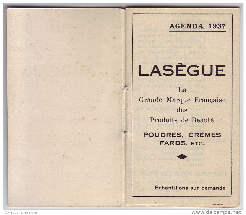 Magnifique Calendrier. Lasègue. Produits De Beauté. 1937. Louis Gaillard. Roanne - Klein Formaat: 1921-40