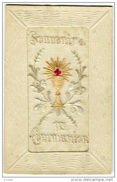 CARTOLINA RICAMATA SOUVENIR PRIMA COMUNIONE COMMUNION BRODEE - Kommunion