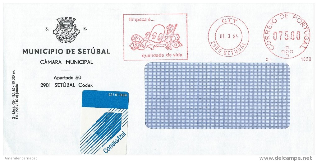 TIMBRES - STAMPS - MARCOPHILIE - PORTUGAL - CACHET  Le Nettoyage Est ... La Qualité De Vie - SETÚBAL 01-03-1994 - Postal Logo & Postmarks
