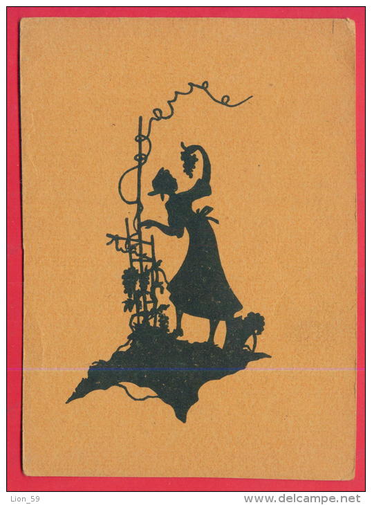 166657 / SILHOUETTE - CZECH Illustrator - WOMAN Faithful Grapes From The Vineyard  L09 R/0283 Czechoslovakia - Scherenschnitt - Silhouette