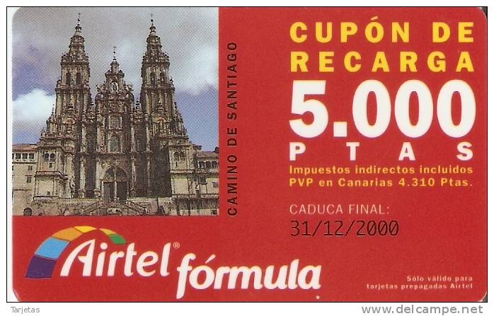 ACR-047/2 TARJETA CAMINO DE SANTIAGO DE 5000 PTAS CATEDRAL - Airtel