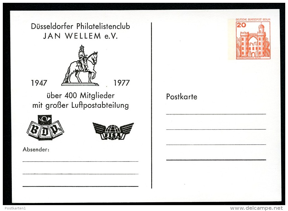 BERLIN PP76 C2/003a Privat-Postkarte JAN WELLEM Düsseldorf ** 1977 - Privatpostkarten - Ungebraucht