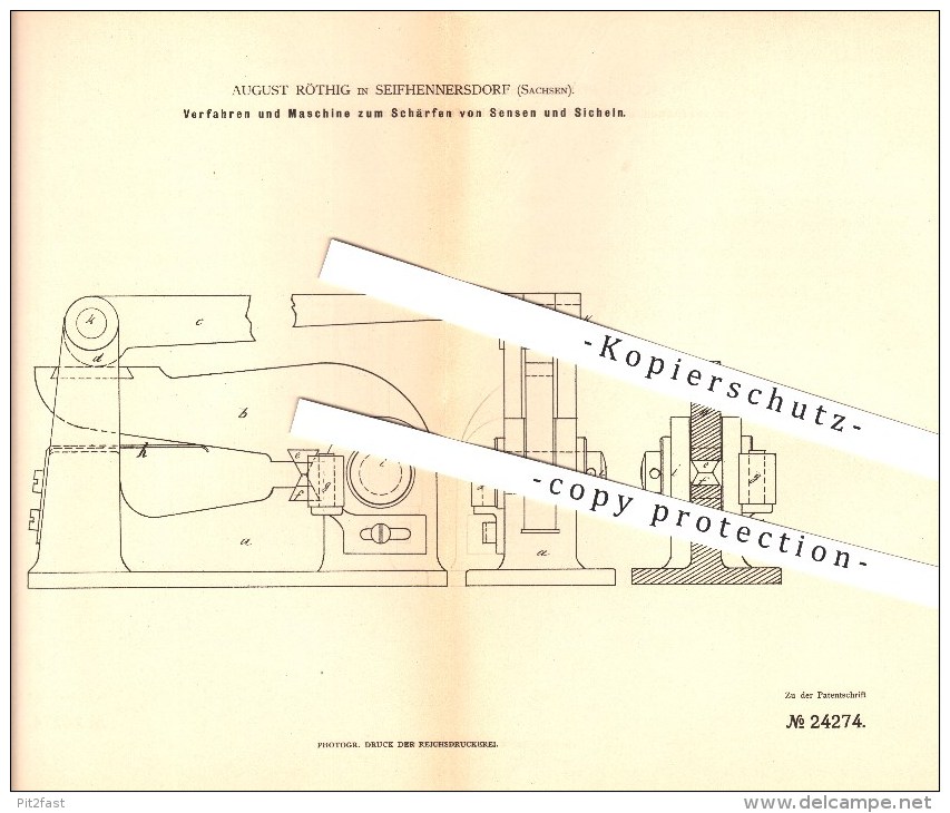Original Patent - August Röthig In Seifhennersdorf , 1883 , Verfahren Und Maschine Zum Schärfen Von Sensen U. Sicheln !! - Seifhennersdorf