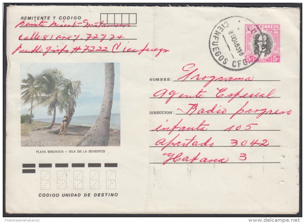 1982-EP-29 CUBA 1982. Ed.191g. ENTERO POSTAL. POSTAL STATIONERY. JOSE MARTI 5c. PLAYA BIBIJAGUA. CIENFUEGOS. USED. - Gebraucht