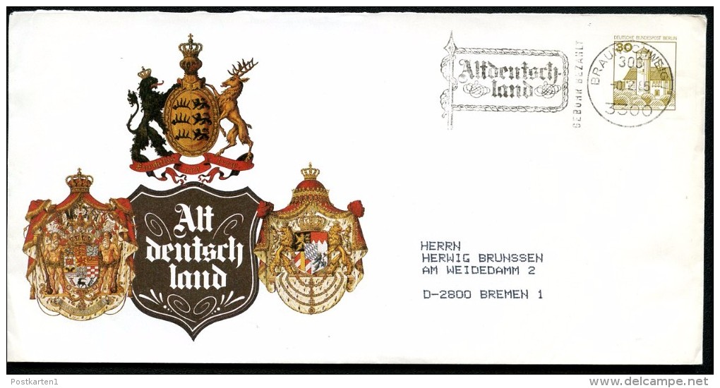 BERLIN PU123 B2/001b Privat-Umschlag WAPPEN Gebraucht Braunschweig-Bremen 1985 - Private Covers - Used