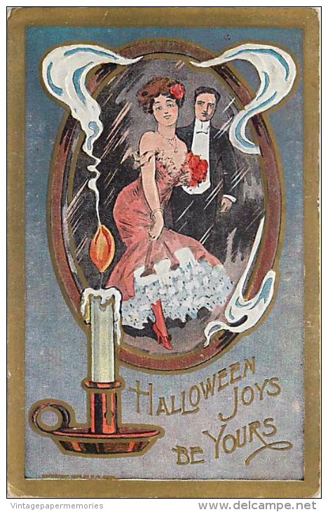 236601-Halloween, The Rose Company No RSE01-7, Candle With Smoke, Well Dressed Couple In Mirror - Halloween