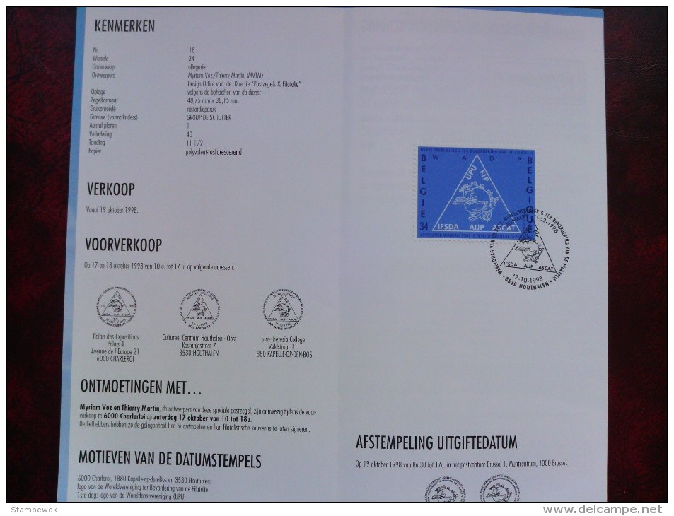 1998 Belgium - World Post Day - Pre-Sale Folder / FDC (see Description) - 1991-2000