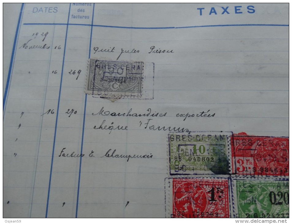 Livre de taxes des Ets Gres Cérames de Bourlers-document unique année 1926 à 1930- Nombreux noms à étudier