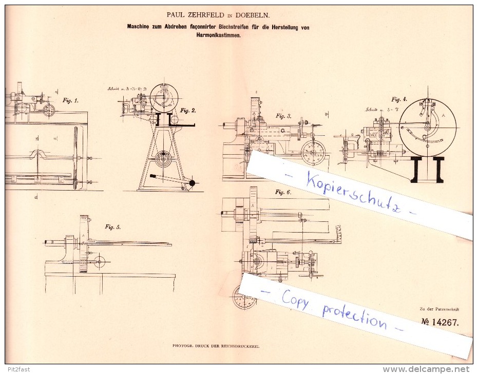 Original Patent - Paul Zehrfeld In Doebeln , 1880 , Mechanische Metallbearbeitung , Döbeln !!! - Döbeln