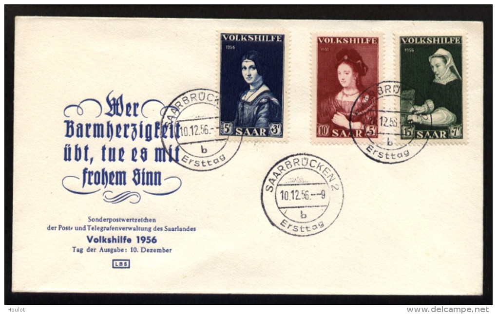 Saarland 1956 Volkshilfe Gemälde VIII, Mi. N°  376/78 Auf FDC In Einwandfreier Erhaltung, - Covers & Documents