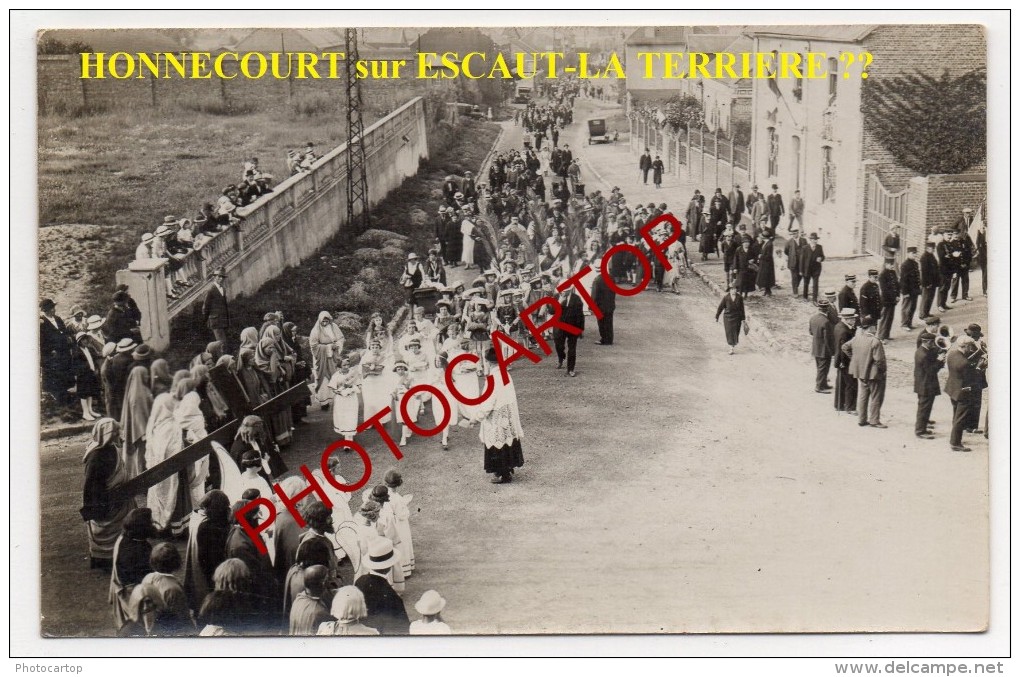 LA TERRIERE-Procession-Inauguration Du Calvaire-!?-Chemin De Croix-HONNECOURT Sur ESCAUT-Religion-4x Cartes Photos-Franc - Marcoing