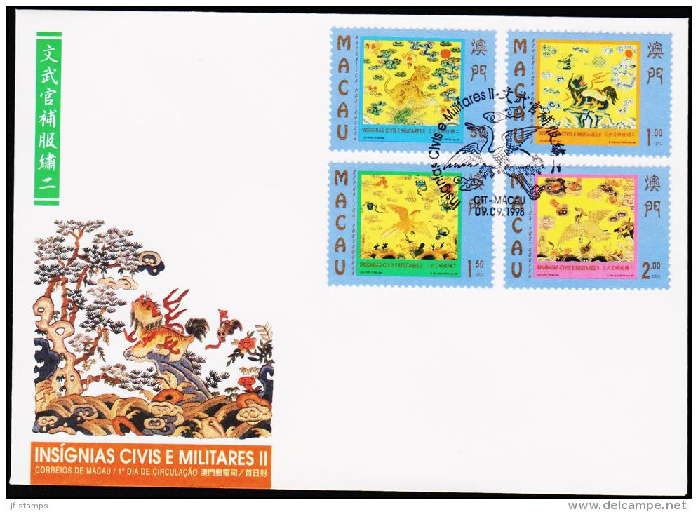 1998. INSIGNIAS CIVIS E MILITARES II. FDC CTT MACAU 09.09.1998.  (Michel: 982-985) - JF221380 - FDC