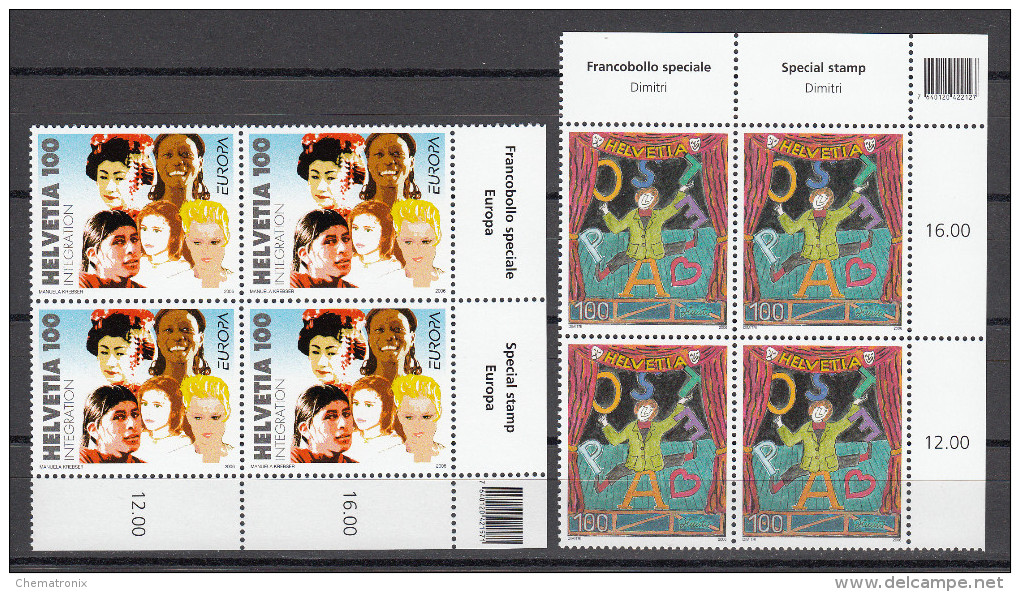 Suiza / Switzerland 2006 - Michel 1965, 1985 - Blocks Of 4 (corner Of Sheet) ** MNH - Ungebraucht