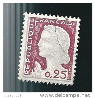 N° 1263 Marianne De Decaris 0.25 1960 France  Oblitéré Décalage - 1960 Marianne Van Decaris