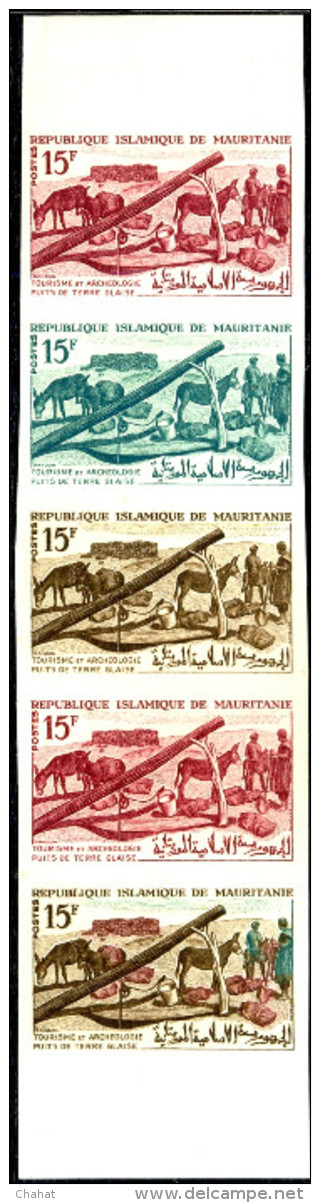 DONKEYS PULLING WATER FROM CLAY WELLS-TOURISM & ARCHAEOLOGY-COMPOSITE COLOR TRIALS PROOF-MAURITANIA-RARE-MNH-DCN-85 - Donkeys