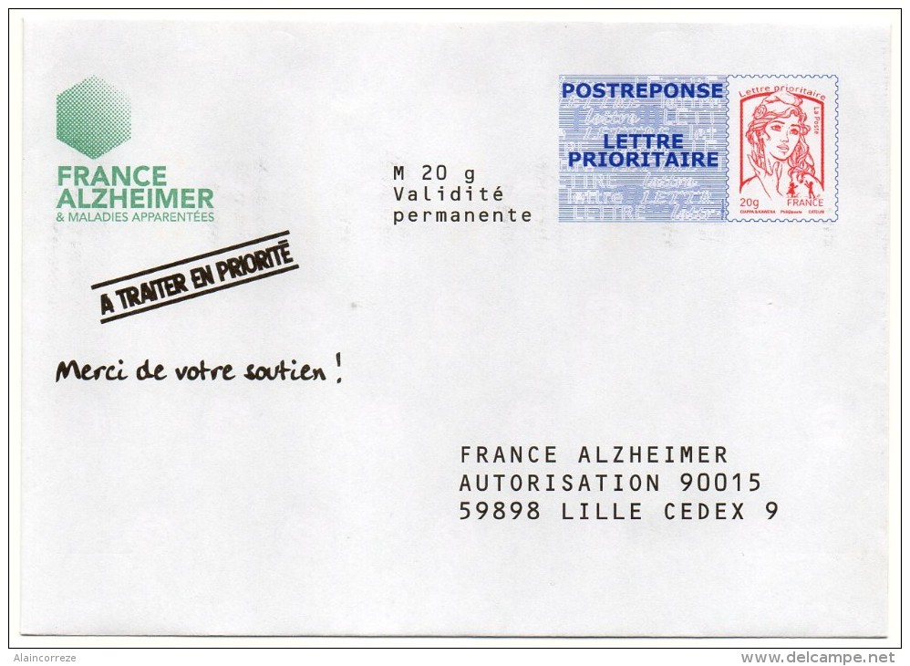 Entier Postal PAP Réponse Nord  Lille France Alzheiler Autorisation 90015 N° Au Dos: 14P065 - Prêts-à-poster:Answer/Ciappa-Kavena