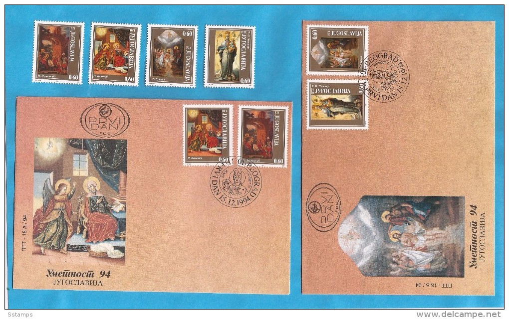 1994  2692-95  RELIGION ORTODOX RELICS  JUGOSLAWIEN JUGOSLAVIJA SERBIA  KUNST ARTE MADONNA    SET PLUS FDC INTERESSANT - Autres & Non Classés