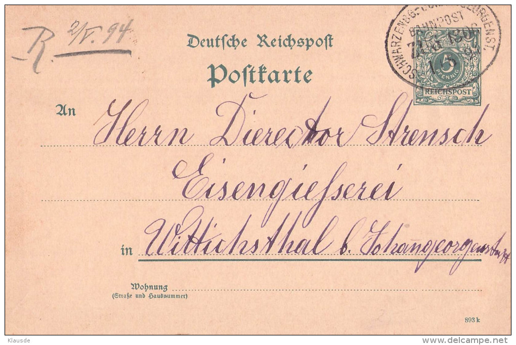 P 33I. Gel.1894 Deutschland Deutsches Reich Bahnpoststempel - Cartoline