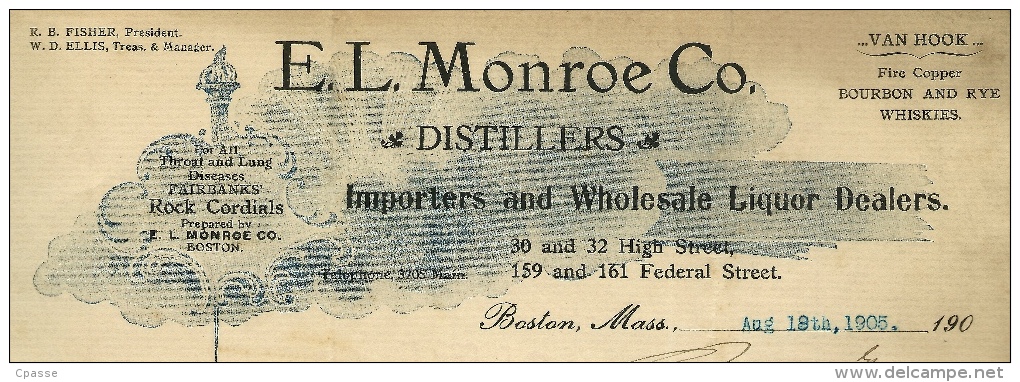 Courrier Commerce Cognac SAUVION 1905 E. L. MONROE Co. - BOSTON Import Alcool Avant Prohibition * 16 - Verenigde Staten