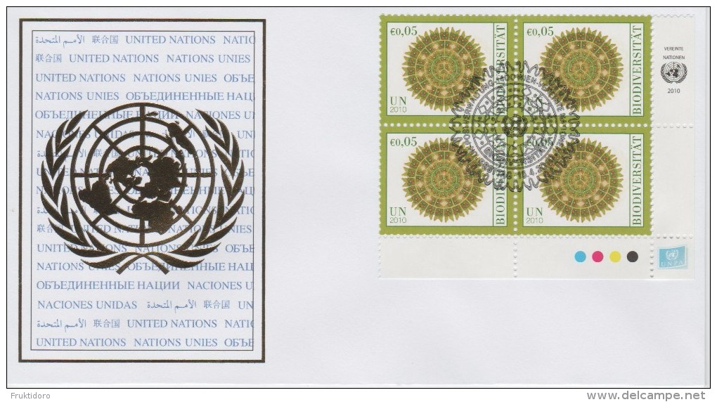 United Nations FDC Mi 643 International Year Of Biodiversity - Marine Fauna - Block Of Four - Vienna - 2010 - Brieven En Documenten