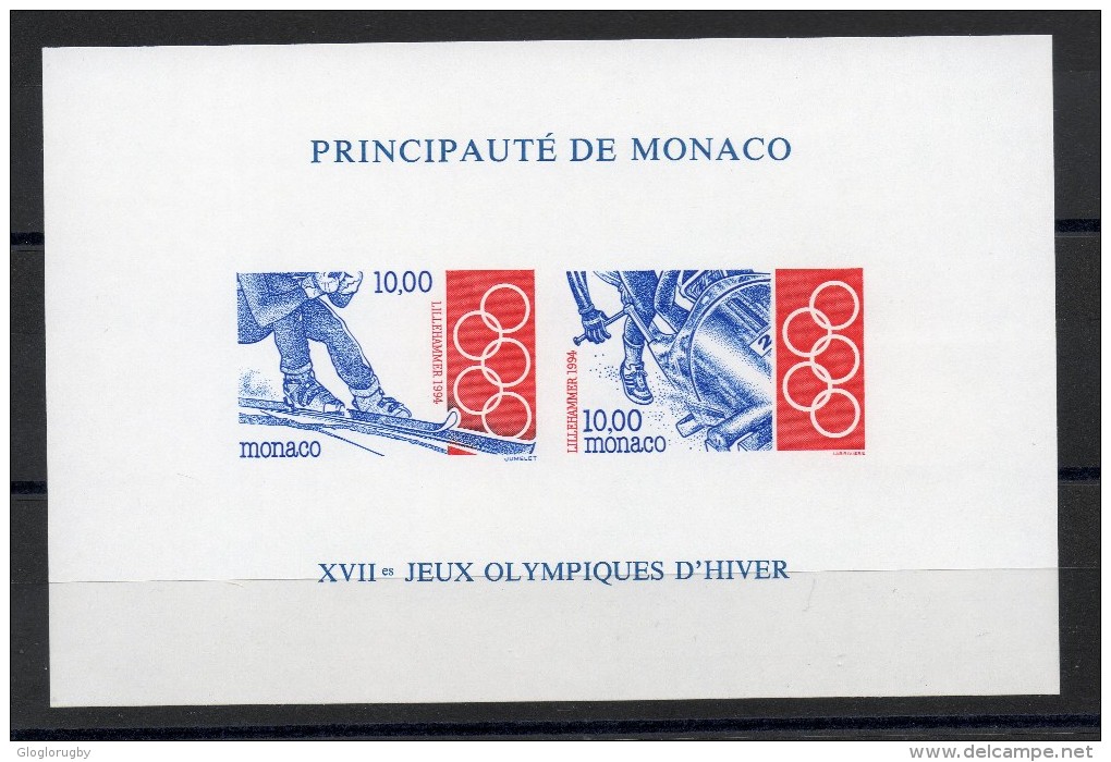 MONACO 1994 BLOC FEUILLET  NON DENTELE  N°63a NEUF **LUXE JEUX OLYMPIQUES LILLEHAMMER  COTE 220 EUROS - Hiver 1994: Lillehammer