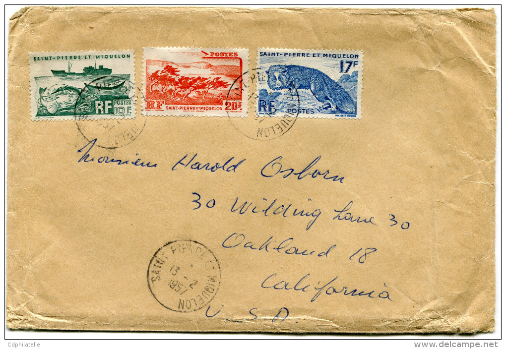 ST PIERRE ET MIQUELON LETTRE DEPART SAINT PIERRE ET MIQUELON 13-2-1957  POUR LES ETATS-UNIS - Covers & Documents