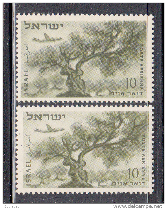 Israel MNH Scott #C9  10p Airplane, Olive Tree Top Stamp Has ´low Phantom Plane´ - Ghost Print Underneath Plane - Geschnittene, Druckproben Und Abarten