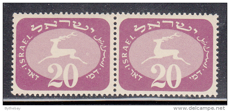 Israel MNH Scott #J14 Pair 20p Running Stag Left Stamp Has ´donut´ - Geschnittene, Druckproben Und Abarten