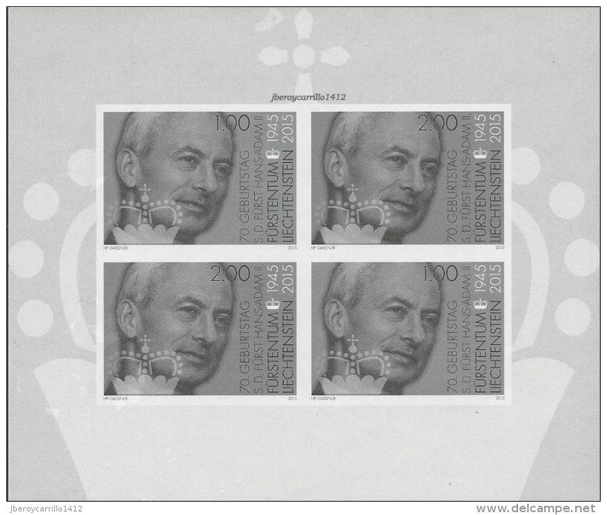 LIECHTENSTEIN.- 2015.- 70th BIRTHDAY Of PRINCE HANS-ADAM  II.- BLACK  PRINT Of SOUVENIR SHEET  Mi. BLOCK 27 ** MINT - Portomarken