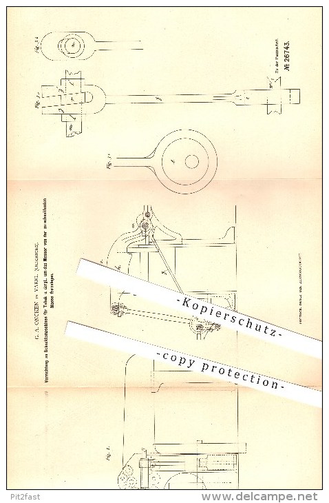 Original Patent - G. A. Oncken In Varel , 1883 , Schneidemaschinen Für Tabak , Zigarren , Zigaretten !!! - Varel