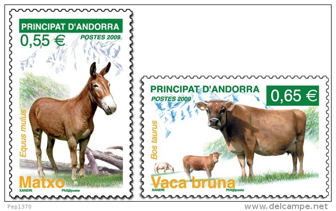 ANDORRA FRANCESA 2009 - FAUNA - YVERT Nº 667-668 - Donkeys