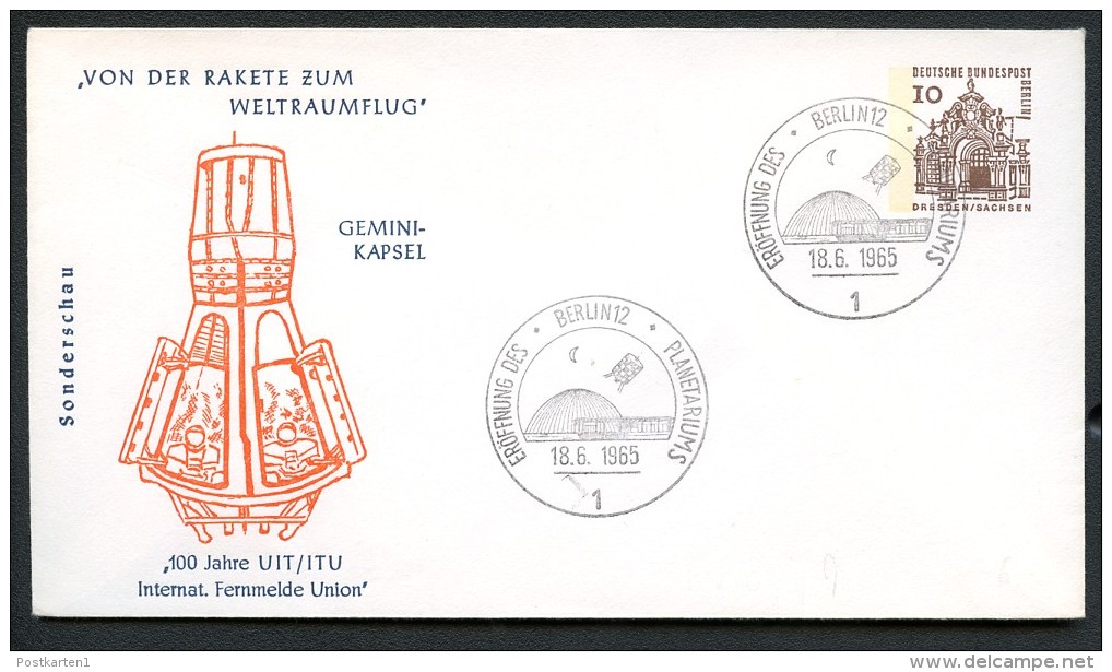 BERLIN PU34 B1/001 Privat-Umschlag GEMINI-KAPSEL Sost. 1965  NGK 10,00 € - Private Covers - Used