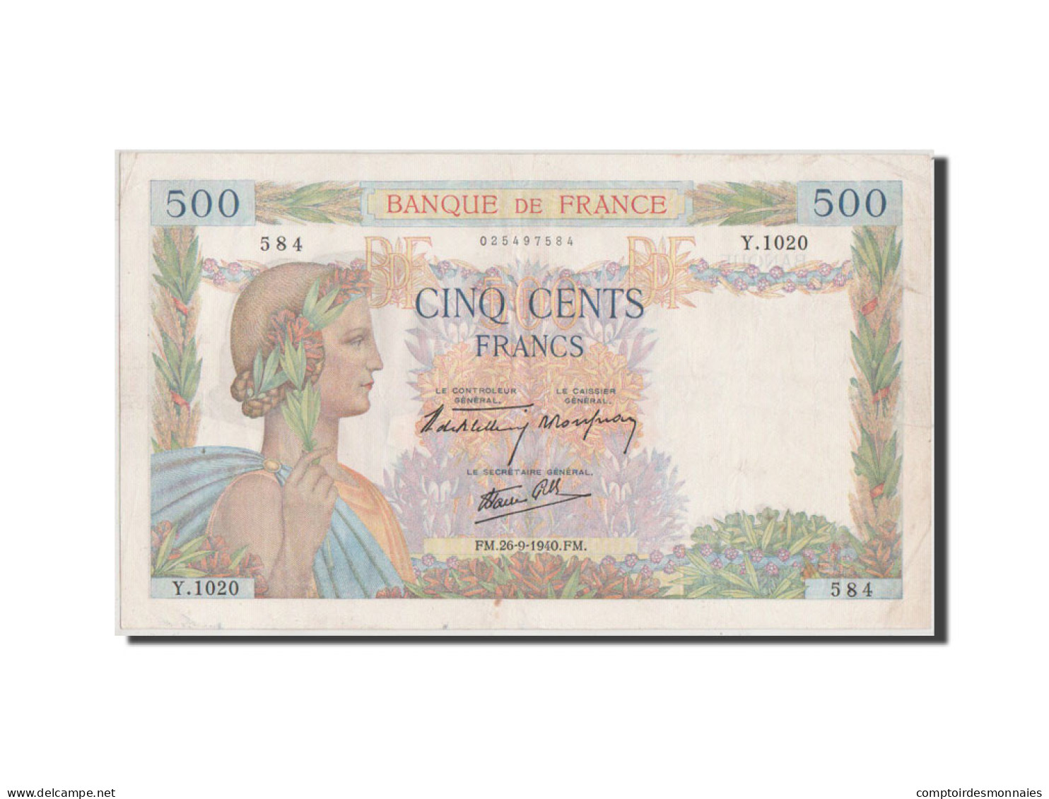 Billet, France, 500 Francs, 500 F 1940-1944 ''La Paix'', 1940, SUP - 500 F 1940-1944 ''La Paix''