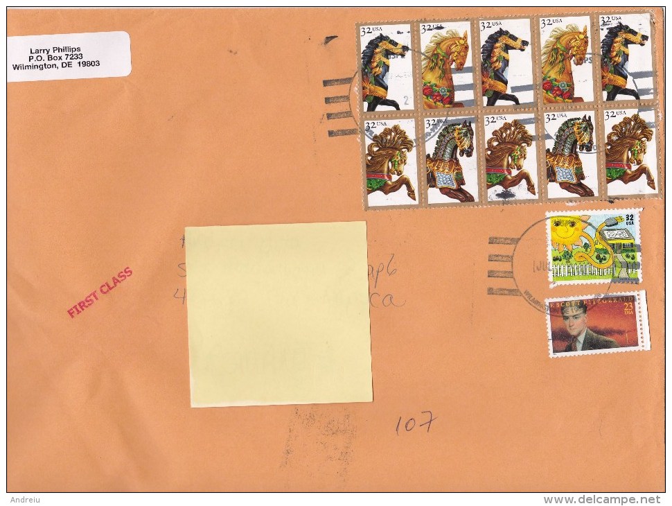 2013 United States U.S. - Nice Cover Sent To Romania 12 Stamps Horses Toys Energy Stationery Entier - 2011-...