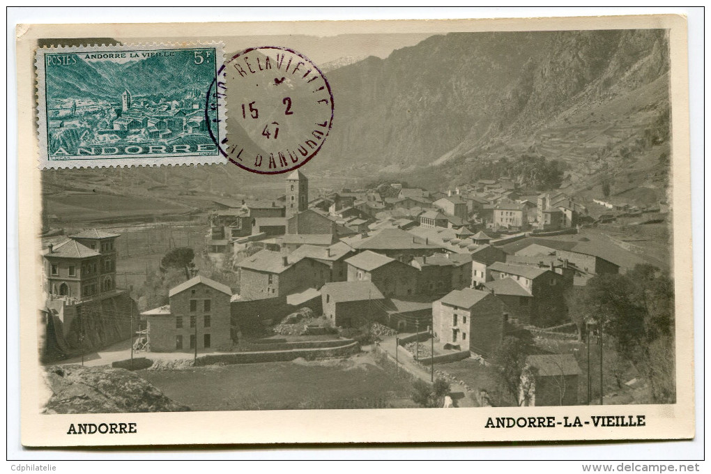 ANDORRE CARTE MAXIMUM DU N°110  5F. ANDORRE LA VIEILLE OBLITERATION 15-2-1947 ANDORRE LA VIEILLE - Cartoline Maximum