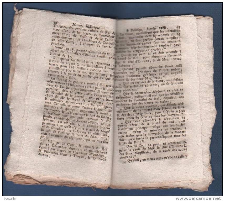 MERCURE HISTORIQUE ET POLITIQUE 01 1788 - TURQUIE RUSSIE HONGRIE POLOGNE TUNIS CLUNY ASSEMBLEES PROVINCIALES ROUEN - Journaux Anciens - Avant 1800