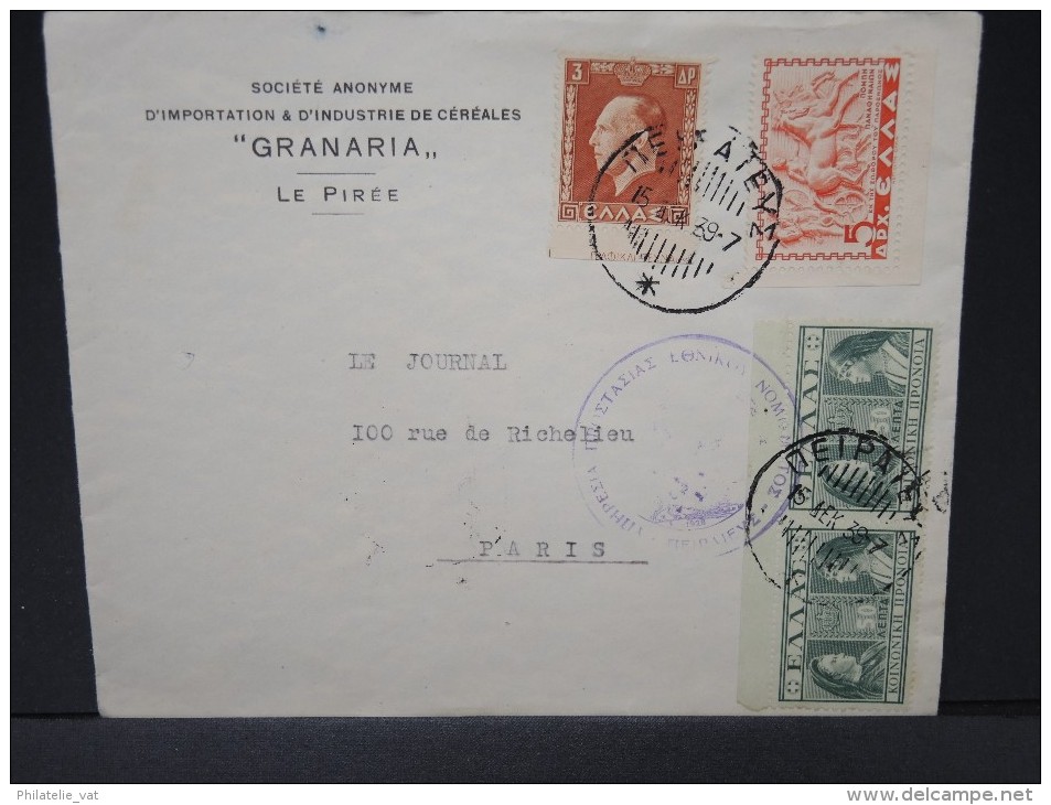 GRECE - ENVELOPPE  POUR LA FRANCE 1939  AFF PLAISANT     A VOIR  LOT P3668 - Covers & Documents