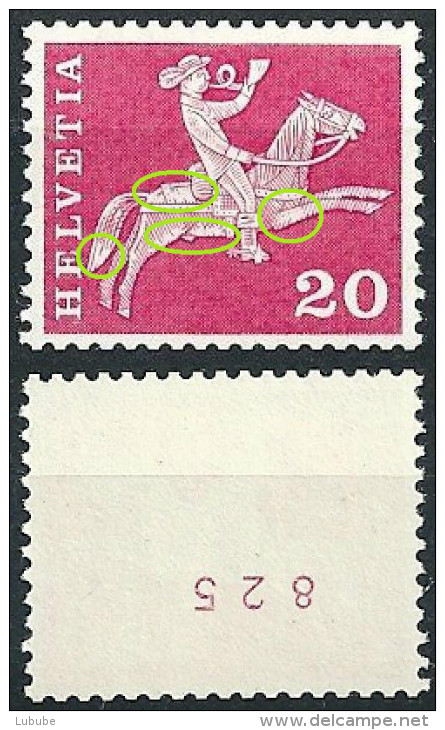 Postreiter, 20 Rp.lilarosa  (Plattenabnützung / Mit K-Nr.)         1960 - Coil Stamps