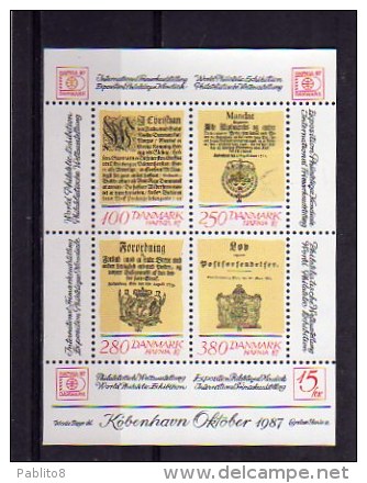 DANEMARK DANMARK DENMARK DANIMARCA 1985 EXPO HAFNIA 87 STAMP EXHIBITION BLOCK SHEET BLOCCO FOGLIETTO BLOC FEUILLET MNH - Blocs-feuillets