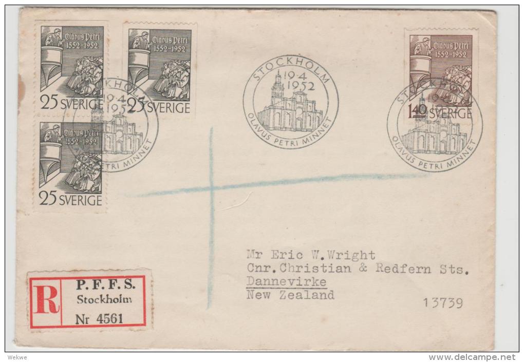 S136a/  - SCHWEDEN - Reformator Petri, FDC Per Einschreiben Nach N.Z. 1952 (DANNEVIRKE) - Briefe U. Dokumente