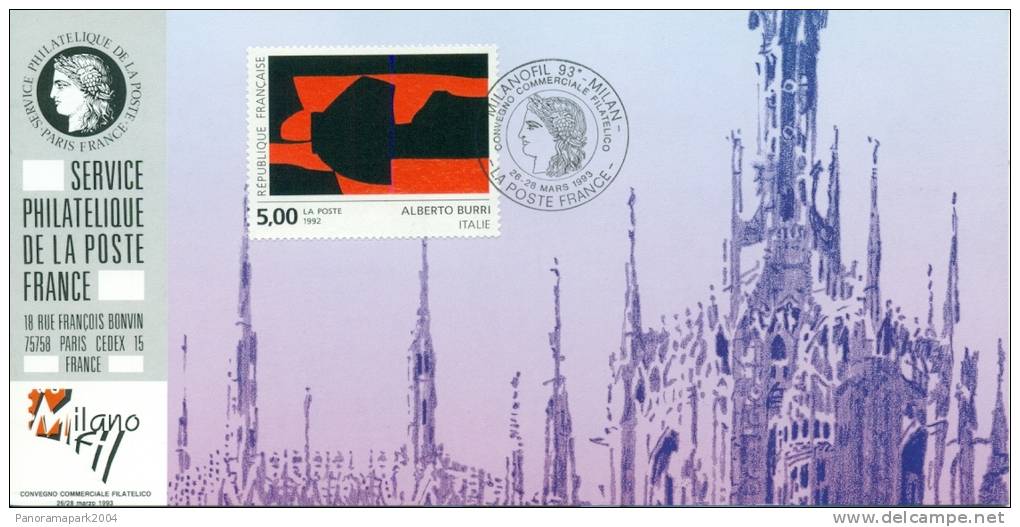 100 Carte Officielle Exposition Internationale Exhibition Milanofil 1993 FDC Tableau Church Eglise Kirche Cathedrale - Kirchen U. Kathedralen