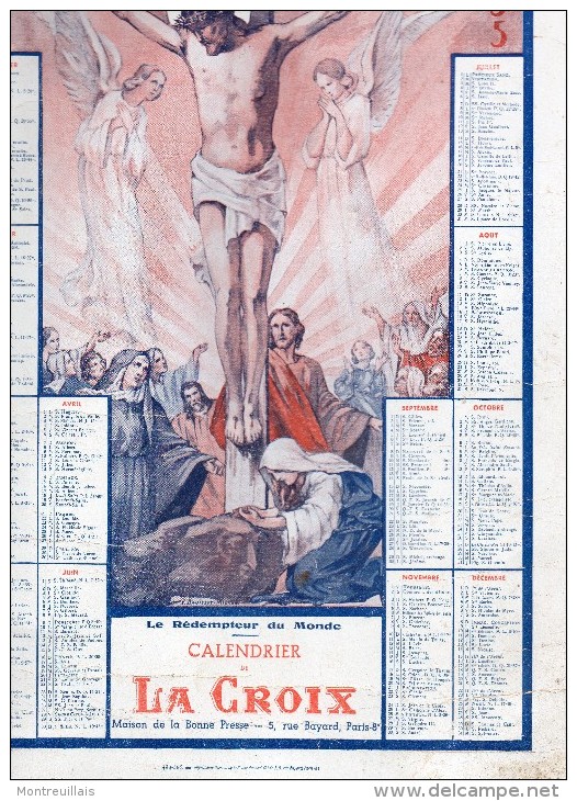 Calendrier Cartonné Grand Format  25 X 36,5 De 1935, La Croix, - Big : 1921-40