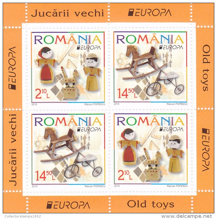 EUROPA CEPT DOLLS,TRICYCLE,MINISHEET,2015 ,MNH,**, MODEL B, ROMANIA. - 2015