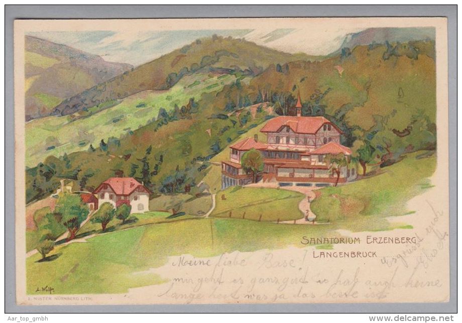 AK BL Langenbruck Sanatorium Erzenberg 1900-07-09 Künstlerlitho A.Wolf/E.Nister - Langenbruck