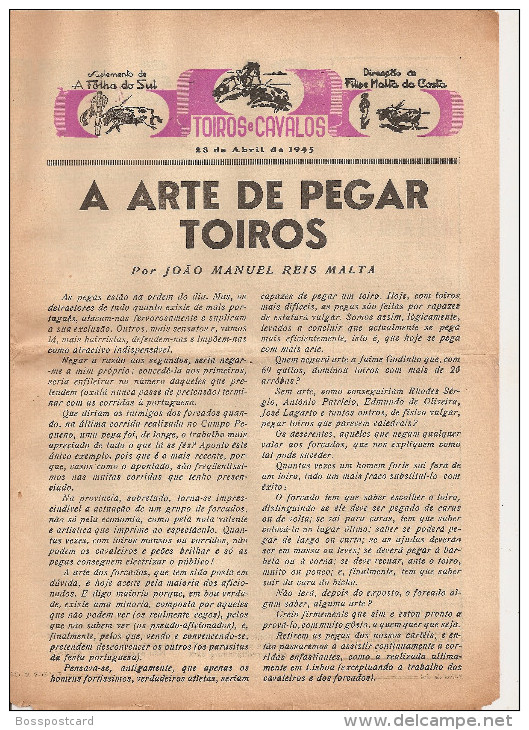 Montemor-o-Novo - Jornal "A Folha Do Sul" Nº 4108 De 28 De Abri De 1948 - Suplemento "Toiros E Cavalos". Évora. - Revues & Journaux